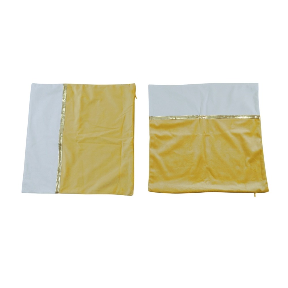 Decorative Throw Pillow Covers White Yellow Gold Trim Set of 2 15 x 15 NWOT